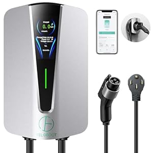 level 2 ev charger 48amp, indoor/outdoor electric car charger evse sae j1772, nema 14 50 plug, 25ft cable, start charge timer, wifi enabled