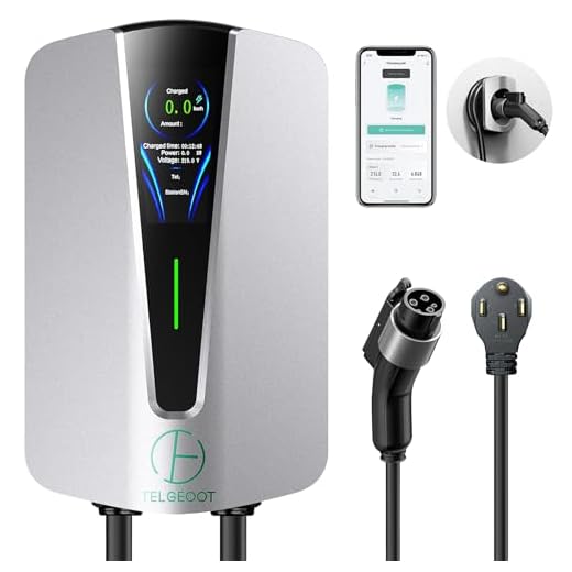 TELGEOOT Level 2 EV Charger 48Amp, Indoor/Outdoor Electric Car Charger EVSE SAE J1772, NEMA 14-50 Plug, 25ft Cable, Start Charge Timer, WiFi Enabled