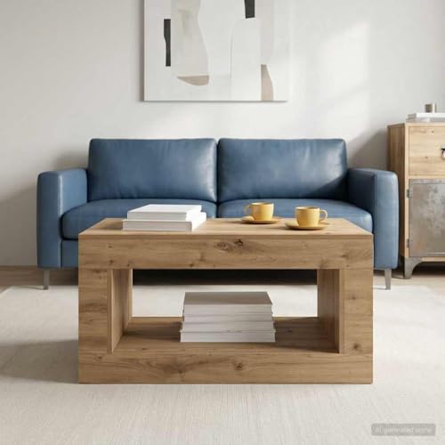 Table basse en chêne avec grand rangement et structure métal - 5