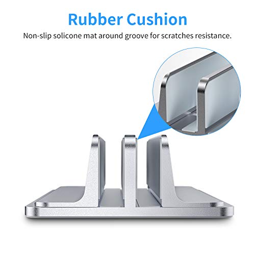 Bewahly Doppelt Vertikaler Laptop Ständer, Aluminium Verstellbarer Notebook Ständer Platzsparender Halterung für MacBook Pro/Air, iPad, Samsung, Huawei, Surface, Dell, HP, Lenovo und andere (Silber) – Bild 4