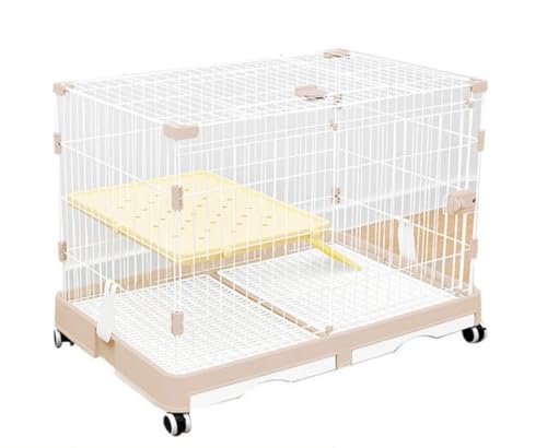 Mearrineser ウサギケージ 大型ペット用 組立簡単 キャスター付き 屋根付き天井扉 小動物 鳥 中型犬 猫 飼育ケージ Mサイズ 56x60x46cm ベージュ (2層ベージュ)