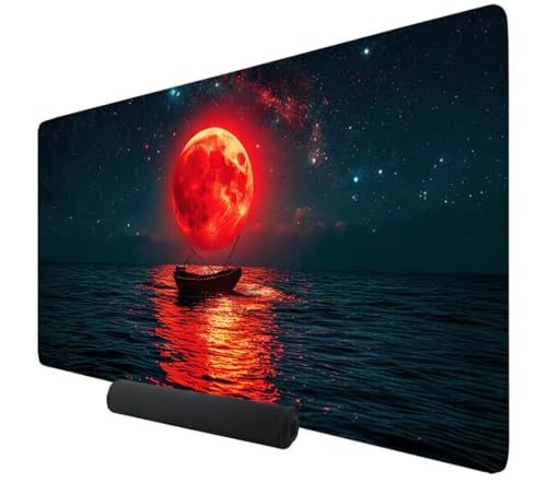 Tapis de Souris Rouge Tapis de Souris XXL 1200x400x3mm Gaming Tapis Souris Lune, Tapis de Bureau sous Main avec Base en Caoutchouc Antidérapante, Mouse Pad pour Gaming Tapis Bureau Decoration K-413