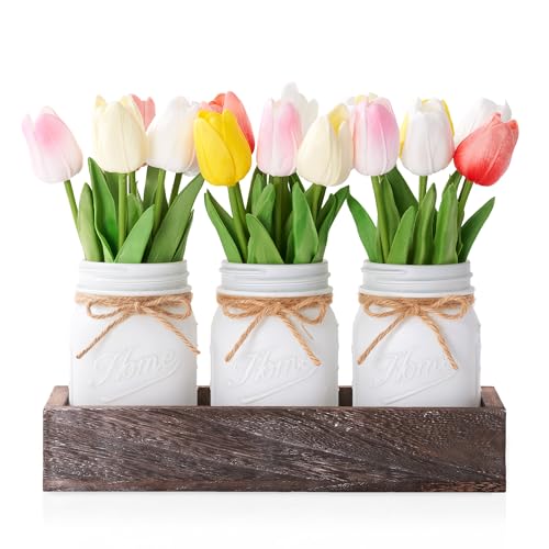 KIVIVO Spring Easter Decor, Centerpieces for Tables with Mason Jars,...
