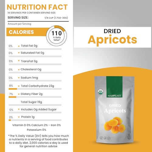 HARVEAST Turkish Jumbo Dried Apricots - Dehydrated Turkish Apricots - Tender & Sweet Whole Dried Fruits - Vegan Snack in Resealable Pack - Sugar Free, Non-GMO, Unsulfured, Gluten Free & Kosher (1 lb)