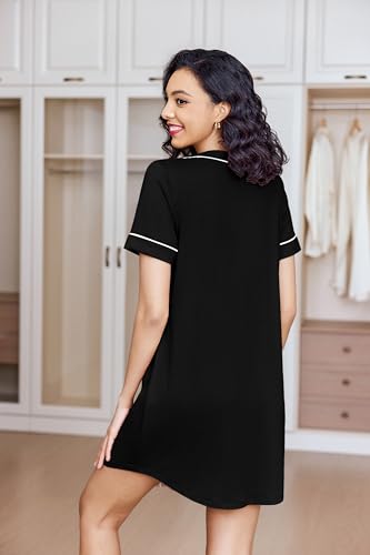 Ekouaer Nightgowns for Women 2 Pack Button Down Sleep Shirts Short Sleeve Night Shirts V Neck Sleepwear Soft Pajama Dress4
