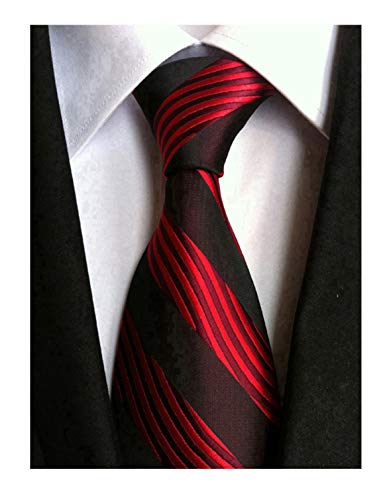 Secdtie Men's Red Black Striped Jacquard Woven Silk Tie Formal Necktie LUD24