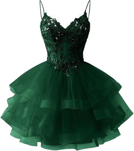 Tiered Tulle Homecoming Dresses for Teens 2025 Short Lace Puffy Prom DAMA Dress for Quinceanera