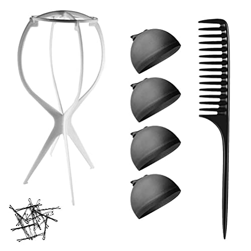 Wig Aisle (Wk012c - 1-wig Stand, 4-wig Cap, Bobby Pins) - Wig Accessory Bundle in WK-BLACK_WHT