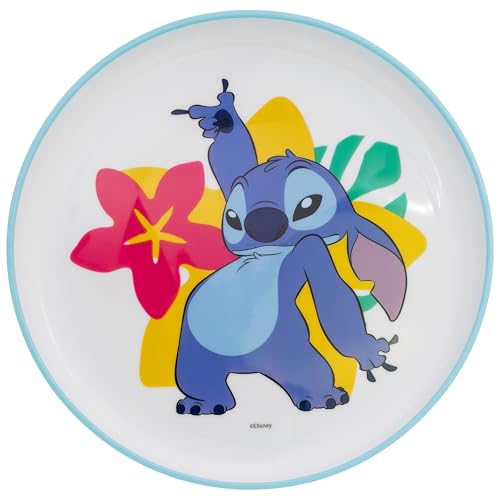 Plato infantil reutilizable bicolor con base antideslizante de Stitch