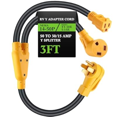 Kanayu NEMA 14-50P to TT-30R & 5-15R RV Y Adapter Power Cord, 50 Amp to 30Amp & 15Amp RV Power Splitter Cord, Heavy Duty STW 10 Gauge for RV Trailer Common Household Appliances, ETL Listed