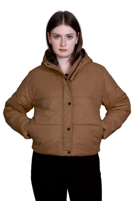 Image of SANE ORIGINALS Hooded Winter Jacket for Women in Full Zipper || Stylish Semi Crop Warm Jacket for Women Winter Wear with Hood ||