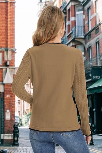 QUEZHU Women's Winter V-Neck Button Down Cardigan Knit Soft Sweater with Pockets4