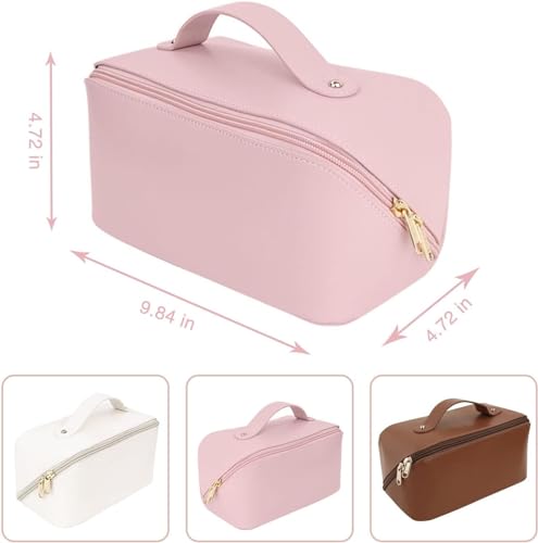 Image of ANGENIL Makeup Pouch Bag, Travel Pouches for Women, Vanity Bag for Women Latest, Cosmetic Organizer, Travel Toiletry Bag, Mini Makeup Bag and Skincare Pouch, Leather Vanity Bag (Pink, Medium)