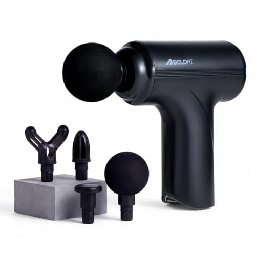 Image of Boldfit BoldGun CompactX Mini Full Body Massage Gun for Pain Relief - Deep Tissue Muscle Massager with 4 Pro Heads, 6 Speed Levels & Type-C Charging with 3000mAh Battery for Gym & Home, Black