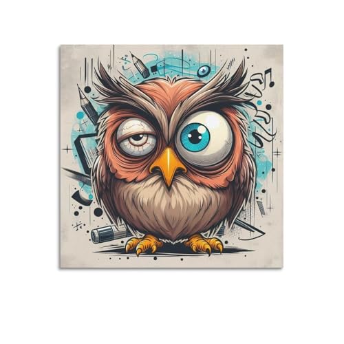 WGJYMX Quadro decorativo da parete su tela con illustrazione di gufi, decorazione moderna per camera da letto, 30 x 30 cm