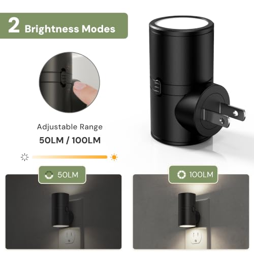 Image of L LOHAS LED Bright Night Lights Plug into Wall,Daylight White,Rotating,Mini | Dimmable Nightlight Plug in, Light Sensor Night Light, LED Nightlights, Hallway Bedroom Bathroom Kitchen,[Black Shade,4 Pack]