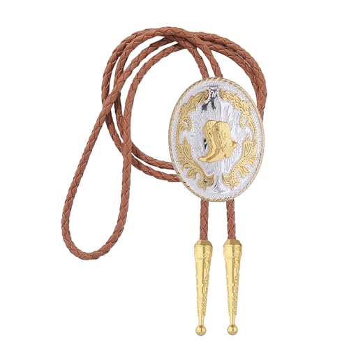 Image of GelConnie Brown Bolo Tie for Men Women Western Ties Mens Gold Bolo Tie Rodeo Cowboy Leather Necktie Cowgirl Tie Wedding