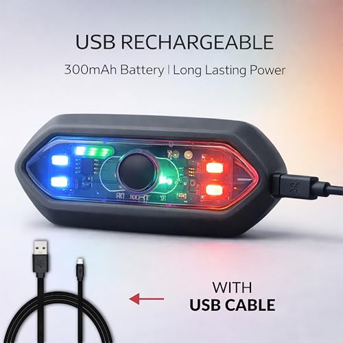 Image of MIKANIX ABS Universal Helmet LED Light with 5 Lighting Modes & 6 Multi-Color Flashing | Rear Warning Safety Night Riding Light USB Charging Cable for Bike, Cycling
