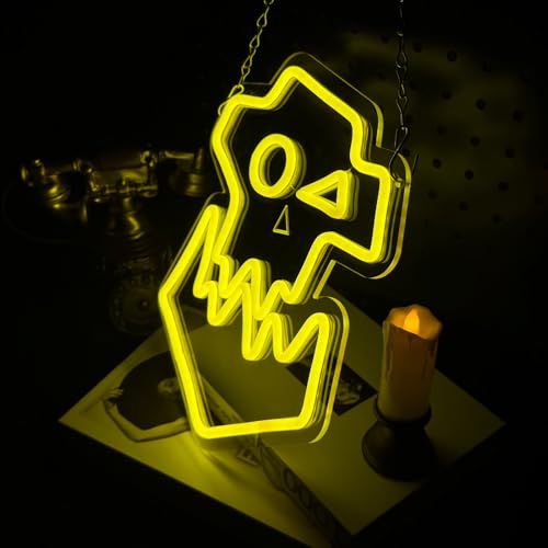 Image of War-Ork LED Neon Sign - Waaaaagh Gaming Room Decor for Men, USB Powered Yellow Skin Orc Neon Light for Bedroom Man Cave Wall Decoration, 17x13 Inch