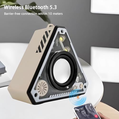 Image of V2 5W Wireless Bluetooth Mini Speaker with Loud Sound & Punchy Bass, 52mm Driver with 360 Surround, BT V5.3 Quick Connect, Transparent Design, with Inbuilt MIC for Call Function (Beige)