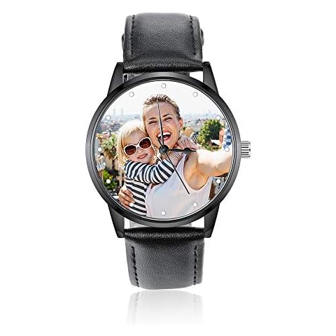 Gemszoo Personalized Picture Watch Custom Photo Watch PU Leather Strap Quartz Watch Gifts for Men Dad Cover