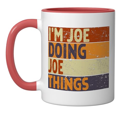 Taza cerámica divertida Retro 11 onzas rojo/blanco miniatura 1