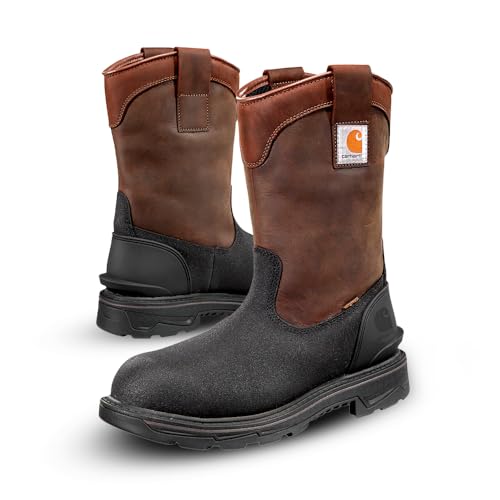 Carhartt Ironwood Waterproof Insulated Safety Toe Work Boots for Men - 11-inch Wellingtons with 400g Insulation, EH & Slip-Resistant Outsoles, Brown/Black - 14 W