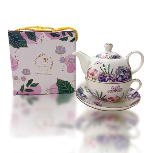 Tee für eine Person Set mit Blumenmuster - 400ml Keramik Teekanne mit 250ml Tasse Porzellan Teeset für Nachmittagstee Geschenk für Frauen Mutter Spülmaschinenfestes Kaffeegeschirr
