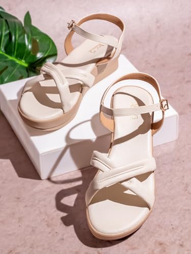 Image of Inc.5 Womens Cream Casual Open Toe Flatform Heel Sandals