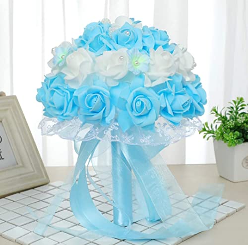Image of VRB Dec 24 pcs Rose Artificial Flowers for Decoration,Artificial Flower,Flower for Hair Styling,Flower for Pooja, for Home Decor,Diwali. (24pcs - Sky Blue Big Foam Rose)