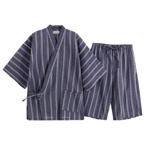 Yeodong Jinbei Men's Tops and Bottoms Set 100% Cotton Large Size Spring Summer Autumn Soft Thin Breathable Breathable Roomwear Workwear Workwear Festival Yukata Japanese Clothes (5L) Cover