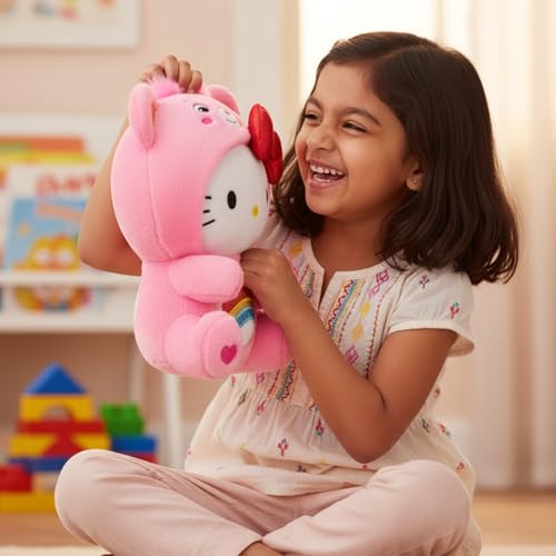 Image of Fusked Fluffies Hello Kitty Plush Soft Toy for Newborn Baby - 25 cm Cute Hello Kitty Stuff Toys for Kids (12 Month to 1.5 Year) - Safe, and Washable