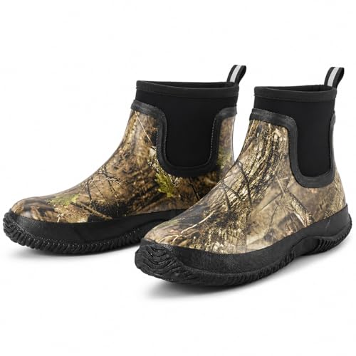 Mens rubber ankle rain boots 100% rubber waterproof anti slip easy to clean suitable for fishing and household chores (camouflage 6 Adult Men 6 Numeric UK Footwear Size System Medium)