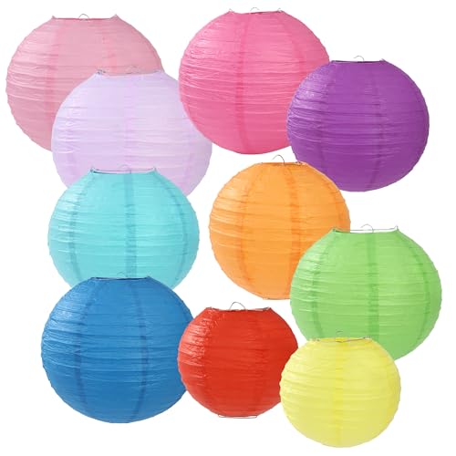 20 Piezas Farolillos de Papel De Colores,Farolillos de Papel, Linternas de Papel Redondas,10 Colores, Cuatro Tamaños, Adecuadas para Bodas, Fiestas, Cumpleaños, Decoraciones Navideñas