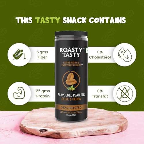 Image of Roasty Tasty Olive & Herbs Flavour Roasted Peanuts|Healthy Snacks|Rich In Protein & Fibre|Roasted, Not Fried Snacks|Healthy Food|Namkeen Peanuts|Crunchy Masala Peanuts|Pack Of 2 (150G Each)