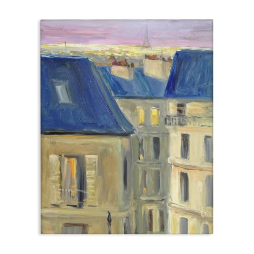 'Cozy Urban City Neighborhood Pink Sunset Sky'| Canvas Art
