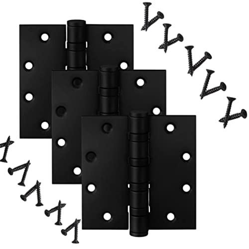 4" Stainless Steel Door Hinges, Heavy Duty 4in x 4 Inch(101.6x101.6mm) Ball Bearing Non Removable Hinge Pin for Interior and Exterior Ourtswing Door or Gate Security-3 Pack, Matte Black