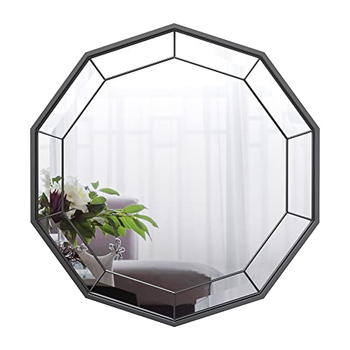 Anyhi Decagonal Wall Hanging Mirror Decorative, Metal Modern Home Decor Mirrors For Wall, Black Polished Bathroom Mirror #TOP14