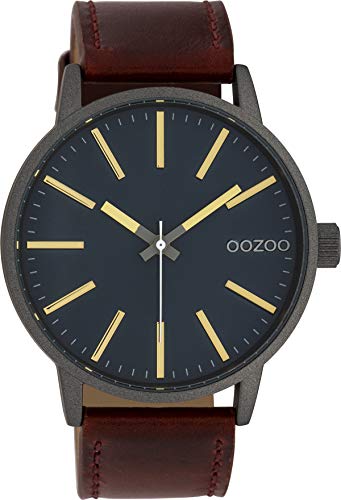 Preisvergleich Produktbild Oozoo Herrenuhr mit Lederband 45 MM Silbergrau / Dunkel Türkis / Rotbraun C10012