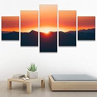 SIGNWIN 5 Panel Canvas Wall Art Sunset in The Mountains for Home Decorations Ready to Hang - 60