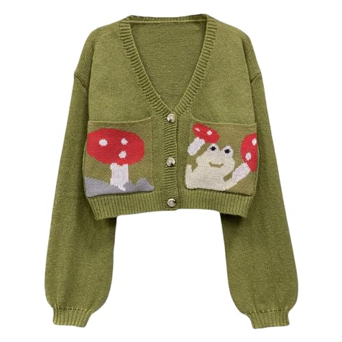 CORIRESHA Girl's Cute Mushroom Cardigan Frog Sweater Button