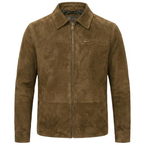 Image of Men's Suede Shirt Zipper Jacket Full Zip Casual Vintage Jackets Suede Leather Jackets for Mens