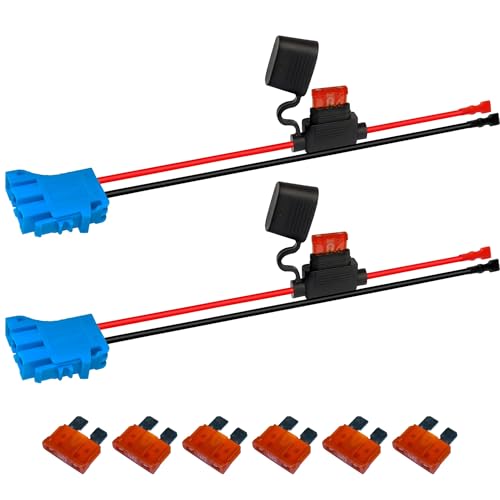 HQRP 2-Pack Wire Harness Connector Compatible with Peg-Perego 12-Volt SLA Battery Children Ride-on Car, Cable 12AWG Wire with 4-Pack Fuse, for Lithium LiFePO4 and Lead-Acid Batteries and Adapters