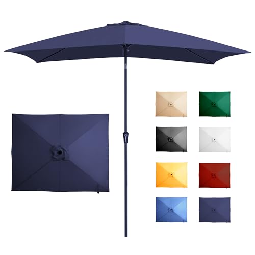 Ayge 6.5x10FT Rectangular Patio Umbrella Outdoor Table Umbrella w/Push Button Tilt & Crank Rectangle Market Umbrella UV Protection for Garden,Deck,Lawn,Yard & Pool,Navy