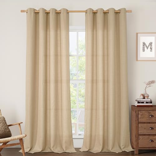 Image of LAMIT Extra Long Linen Curtains 108 Inches Long 2 Panels Set, Bedroom Faux Linen Textured Light Filtering Privacy Drapes Burlap Panels for Farmhouse /Living Room, 52 x 108 Inch, Natural Tan
