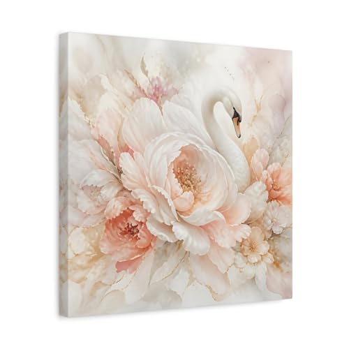 Tableau cygne fleur rose pour habiller un mur vide chambre adulte 40 cm