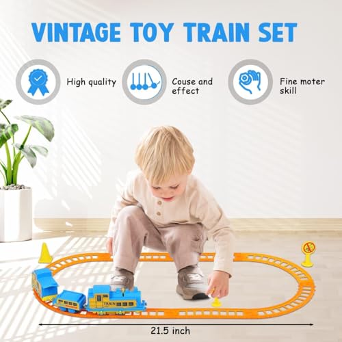 Image of Battery Powered Express Train Toy Set for Boy | Railway Track Set with Engine & Coaches | 14 PCS Educational Play Train Toy