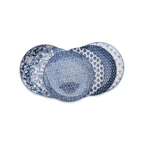 Ard'time - Lot de 6 Petites Assiettes Bleues et Blanches en Porcelaine, Vaisselle avec Motifs, Adaptées au Lave-vaisselle et Micro-onde, Collection Majorelle