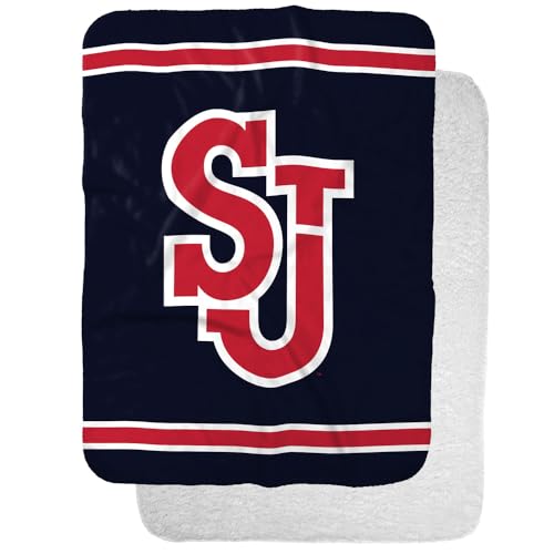St Johns University Red Storm Primary Logo Stripes Sherpa Blanket, Warm Soft Cozy 30"X40"