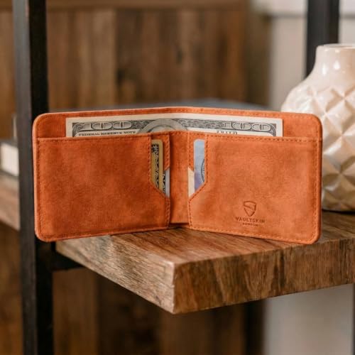 Image of Vaultskin MANHATTAN Slim RFID Blocking Bifold Leather Wallet for Men - Men's Leather Wallet, Front Pocket Minimalist Card Holder, Holds 9 Cards and Cash, Premium Italian Leather
